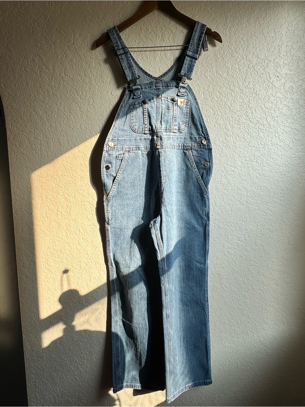 Vtg 90s Carhartt Denim Overalls Rare "Bread Loaf" Shape Hardware Clasp 31x28.5